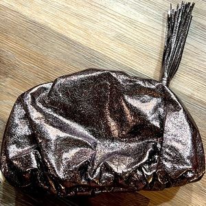 New with tags-Rebecca Minkoff Ruched Clutch Anthracite color (Pewter Metallic).